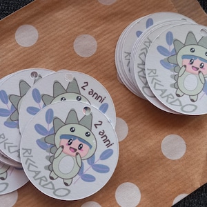 ANIMAL TAG Geboorte, Doop, Communie, Verjaardag - gepersonaliseerde gunstkaarten voor kinderen, rond label met gat