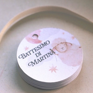 10pcs ÉTIQUETTE RONDE mod.027 Mouton : Naissance, Baptême, Premier Anniversaire - cartes de cadeaux de bébé personnalisées | autocollants ou avec trou