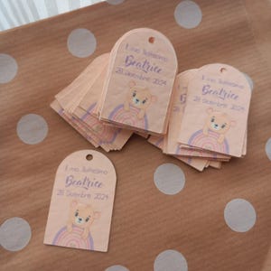 BEAR TAG Nacimiento, Bautismo, Comunión, Cumpleaños - tarjetas de recuerdo personalizadas para niños, rosa azul verde