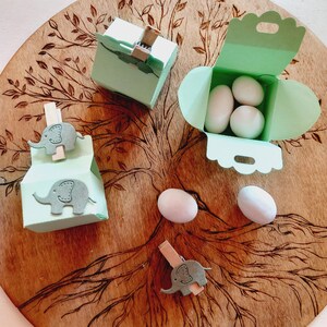 10pz SCATOLETTE CONFETTI elefantino, primo compleanno o battesimo, mini scatolette bomboniera con elefantino fatte a mano, con molletta