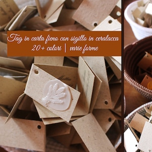 10pz TAG CARTONCINO MATRIMONIO - carta fieno con sigillo in ceralacca - bigliettini per bomboniere personalizzati, tag bomboniera + sigillo