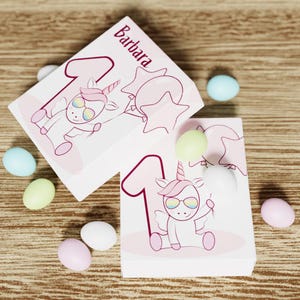 10 pz SCATOLETTE CONFETTI con UNICORNO, scatolette confetti unicorno 1 anno, bomboniere fai da te personalizzate con unicorno