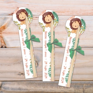 10pz Segnalibro LEONE, matita o nastro, battesimo, nascita, comunione, compleanno, bomboniera bimbi, acquerello tema savana, leoncino