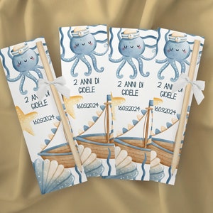 10pz Segnalibro MARE con fiocco, matita o nastro, battesimo, nascita, comunione, compleanno, idea regalo, bomboniera, segnaposto a tema mare