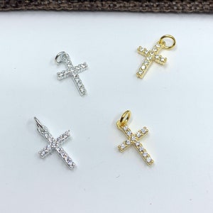 925 Sterling Silver Cross Charm, 14mm x 7mm, Religious Cross Pendant, CZ Cross for necklace, Silver Supplier, Bulk Buy, Silver Dazzle Co image 1