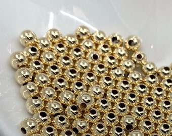 4mm 14k Gold Filled Beads, Loose Beads, 4mm Round Smooth Beads, High Quality Gold Filled Beads, Bracelet beads, Seamless, Made in USA