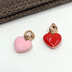 925 Sterling Silver Enamel Heart Charm, Puffy Heart Charm with Jump Ring, Red Enamel Heart, Pink Heart Pendant, Bracelet Necklace Charm