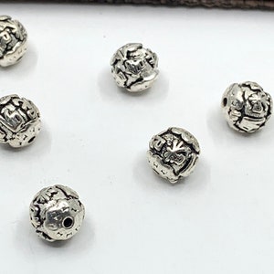 Tibetan Style Spacer beads, 925 Sterling Silver, Metal Pattern beads, Antique Silver Tone Round, DIY Jewelry making, Pattern Spacers, 7mm