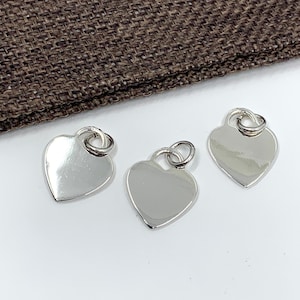 925 Sterling Silver Heart Charm, Flat Heart Charm with Loop, Heart Pendant, Bracelet Necklace Charm, Wholesale, Jewelry Supplies, 20 x 14mm