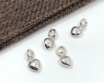 925 Sterling Silver Mini Heart Charm, Tiny Puffy Heart Charm, Dainty Charm for bracelets, Earrings, Necklaces, Silver Heart, Gift for her