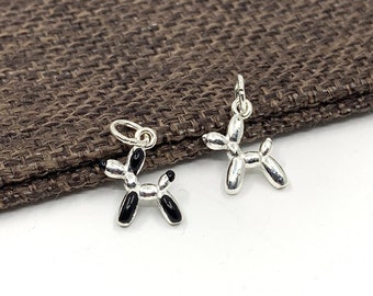 Sterling Silver Balloon Dog Charm, Poodle Silver Pendant, Animal Dog Charm, Enamel Dog Charm, DIY Jewelry