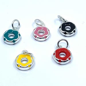 925 Sterling Silver Donut Charm, Mini Donut Charm, Enamel Coated, Food Jewelry, Silver Dazzle Co, Canadian Supplier, 1pc, DIY Jewelry Supply