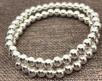 925 Silver Bead Bracelet, 6mm Ball Beaded Seamless Bracelet, Sterling Silver Stretch Bracelet, Bulk Buy, Gift for Mom, Silver Dazzle Co