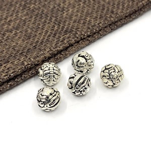 8mm Tibetan Style Spacer beads, 925 Sterling Silver, Metal Pattern beads, Jewelry Making, Antique Silver Tone Round, Hollow Spacers