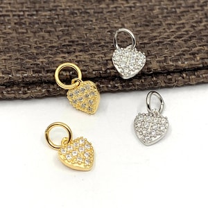 925 Sterling Silver Mini Heart Charm, Tiny Heart, 18k gold plated, Cubic Zirconia, Dainty Charm for Jewelry making, Gold/ Silver CZ Pendant