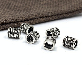 Antique Silver Cylinder Spacer Beads, Flower Pattern Beads, Tube Beads, Tibetan Beads, 925 Sterling Silver, Metal Spacer Beads, Hollow Beads