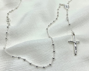Sterling Silver Rosary Necklace, 18 Inches Rosary, 925 Rosary Necklace ...