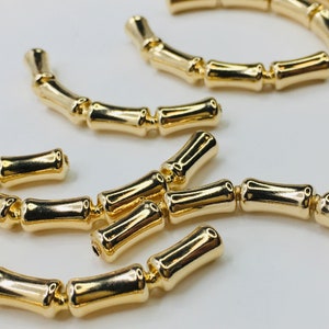 14k Gold Filled Beads, Bamboo Style Beads, Bracelet Connector beads, 39mm x 5mm tube, Silver Dazzle Co, Non-tarnish, Noodle beads, Curved