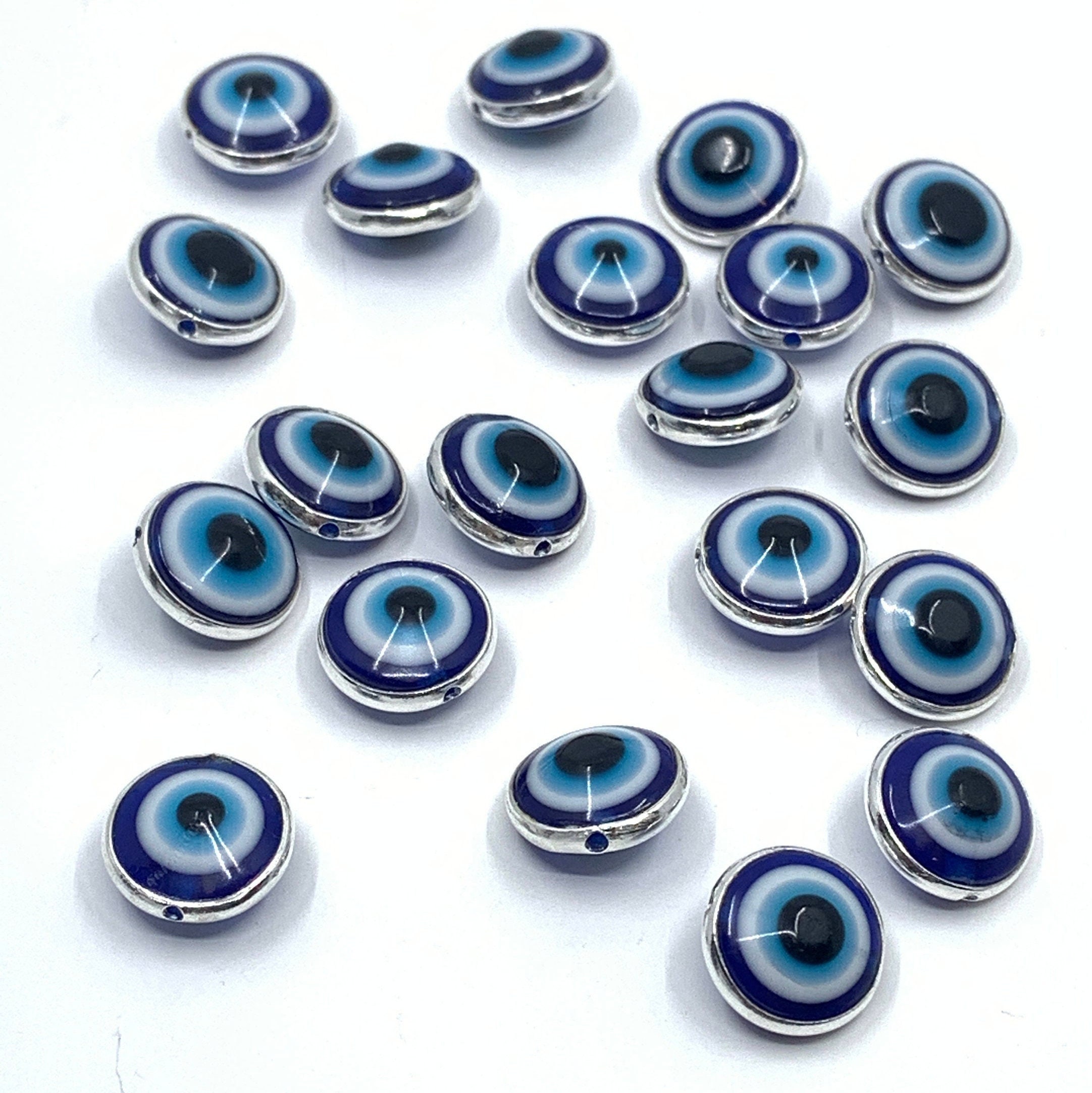 925 Sterling Silver Evil Eye Bead Double Sided 11mm Round Etsy
