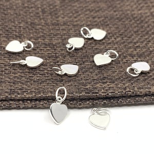 925 Sterling Silver Heart Charm, Mini Flat Heart Charm with Loop, 1 Charm, Small Heart Pendant, Bracelet Necklace Charm, Wholesale, Jewelry