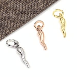 925 Sterling Silver Italian Horn, 1pc, Gold, Rose Gold Horn, Cornicello Charm Pendant, Italian Horn, Good luck Charm, Chilly made in Italy