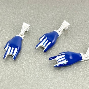 Silver Mano Charm, 925 Sterling Silver  Hand Pendant, Pink Mano, Blue Hand Cornuto, Mano charm, Necklace Cornicello Charm, Made in Italy