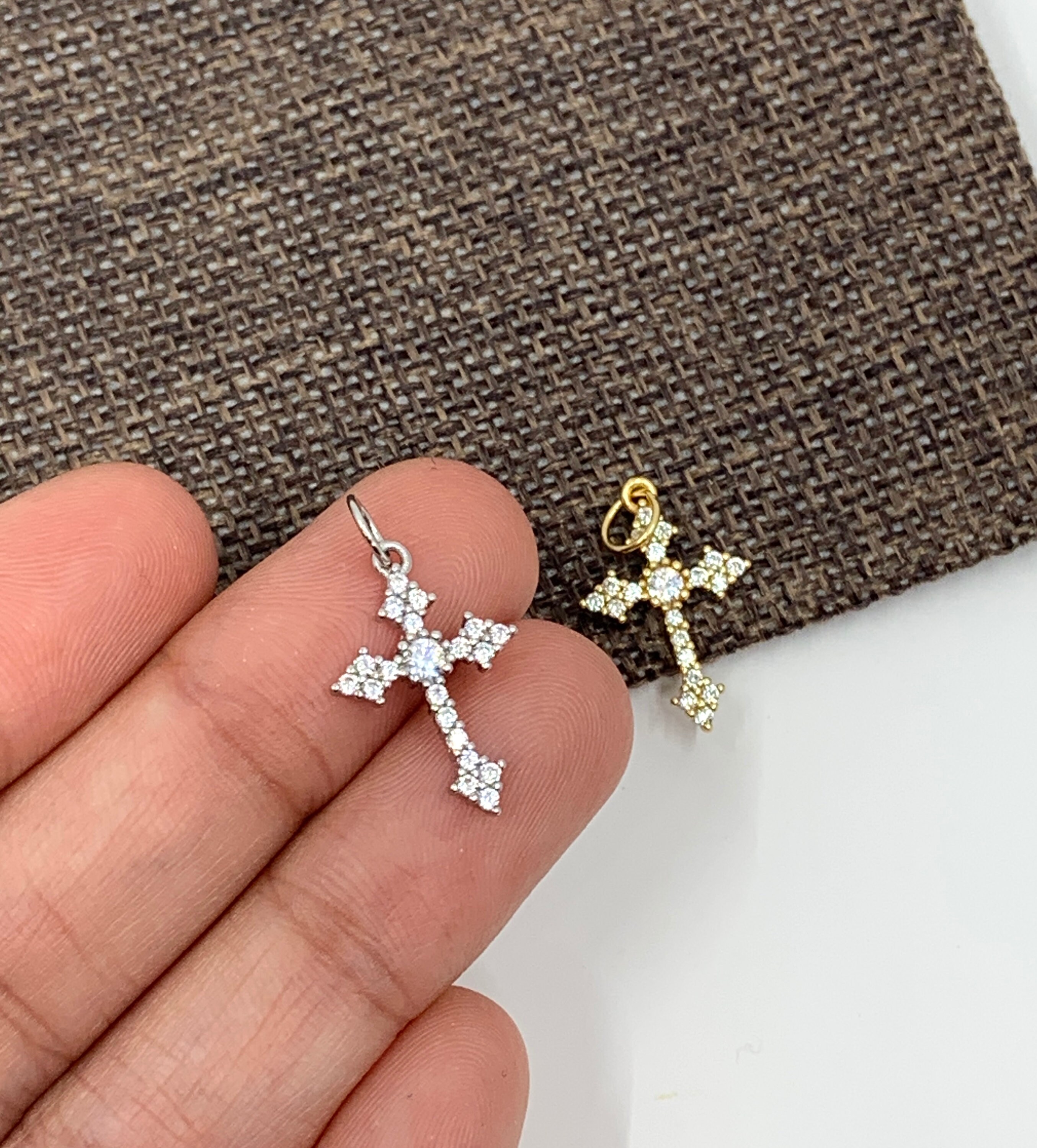 Pendentif Croix En Argent Sterling Avec Zircone Cubique - Pierres Noires Et Blanches, Fabriqué En Italie