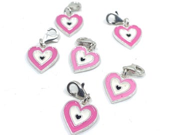 925 Sterling Silver Heart Clasp, Pink White Double Heart, Lobster Claw Charm, Silver Dazzle Co, Canadian Supplier, 1pc, DIY Jewelry Supply