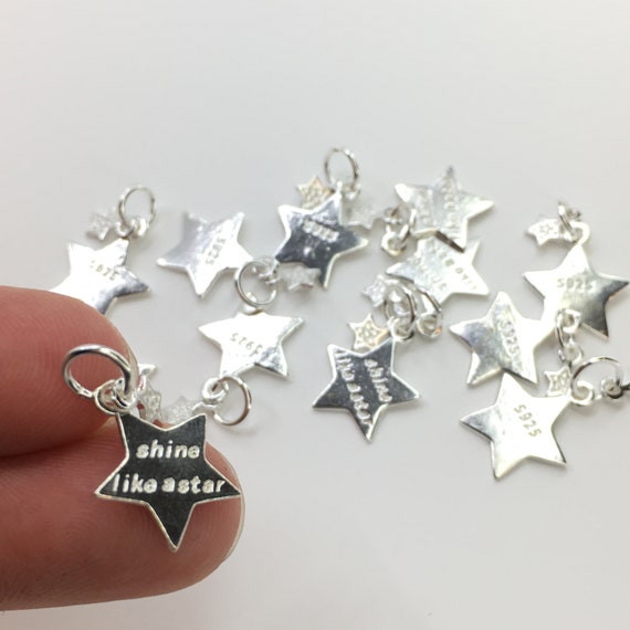 Engraved Sterling Silver Star Charm: Double Star Ring (12mm & 5mm)