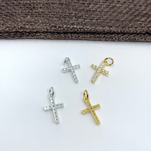 925 Sterling Silver Cross Charm, 14mm x 7mm, Religious Cross Pendant, CZ Cross for necklace, Silver Supplier, Bulk Buy, Silver Dazzle Co image 3