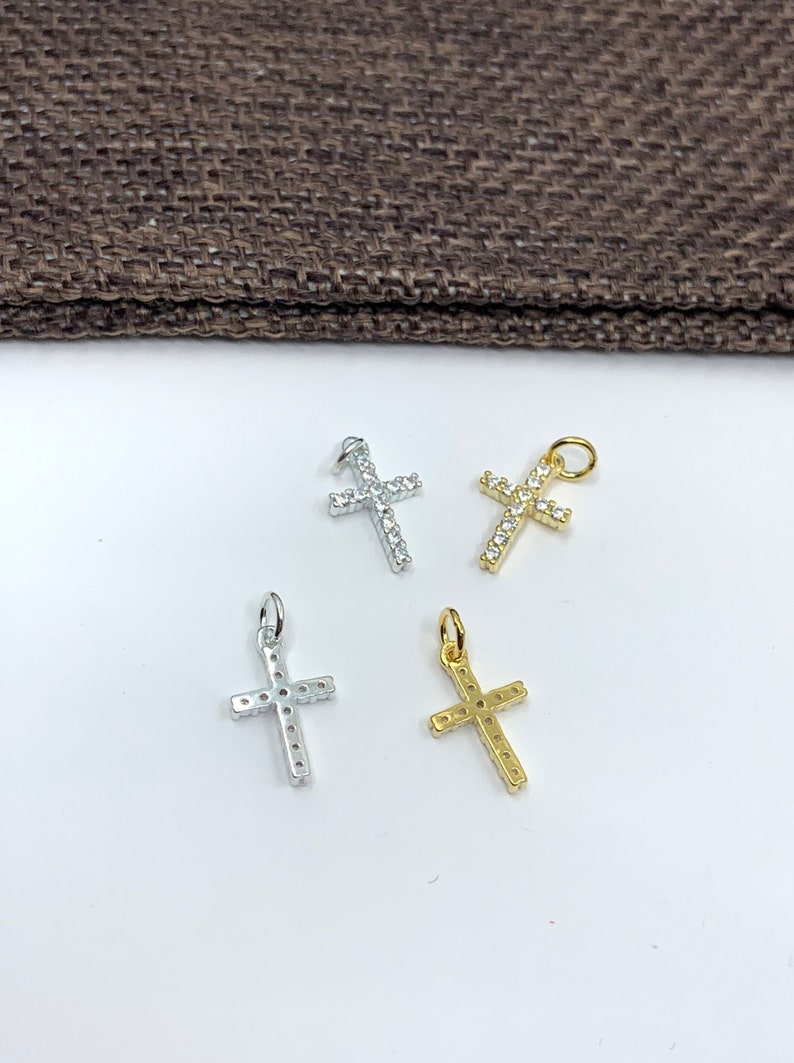 925 Sterling Silver Cross Charm, 14mm x 7mm, Religious Cross Pendant, CZ Cross for necklace, Silver Supplier, Bulk Buy, Silver Dazzle Co image 3