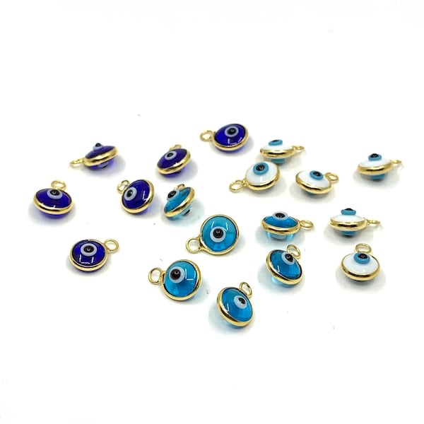 925 Sterling Silver Evil Eye Charm, Murano Glass, Round White Eye Pendant, Mini Blue Evil Eye, Malocchio, DIY Jewelry, Mal de Ojo, Supply