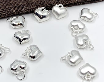 BULK Charms Heart Pendants Antiqued Silver 2 Sided 50pcs 13mm