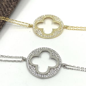 Round 4 Leaf Bracelet, 4Leaf Charm Bracelet, 4 leaf charm, Leaf Charm, Lucky Charm Bracelet, Adjustable, Sterling Silver, 18k Gold plated