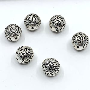 Antique Silver Tone Tibetan Spacer bead, 1 Bead 925 Sterling Silver, Metal Pattern beads, Round beads, DIY Jewelry making, Spacer Metal Bead