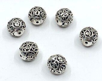 Antique Silver Tone Tibetan Spacer bead, 1 Bead 925 Sterling Silver, Metal Pattern beads, Round beads, DIY Jewelry making, Spacer Metal Bead