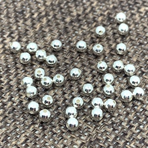 925 Sterling Silver Ball Beads, 0.5mm hole, 3mm Round Spacers, Smooth Silver Beads, High Quality Silver Beads, 925 Bracelet beads, Seamless