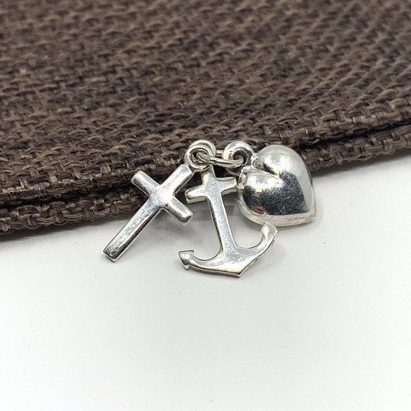 Sterling Silver Love Hope Faith Charm, 925 Silver Good Luck pendant, Cross heart anchor charm, Jewelry making supplies, Bulk Buy Wholesale