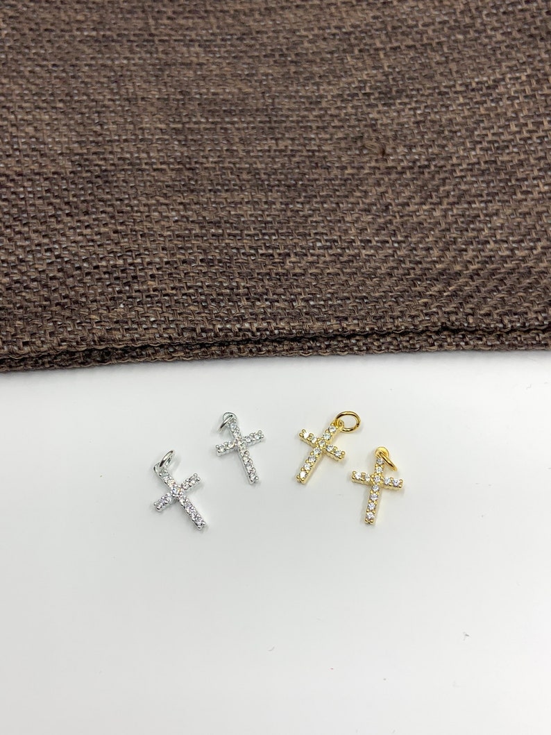 925 Sterling Silver Cross Charm, 14mm x 7mm, Religious Cross Pendant, CZ Cross for necklace, Silver Supplier, Bulk Buy, Silver Dazzle Co image 4