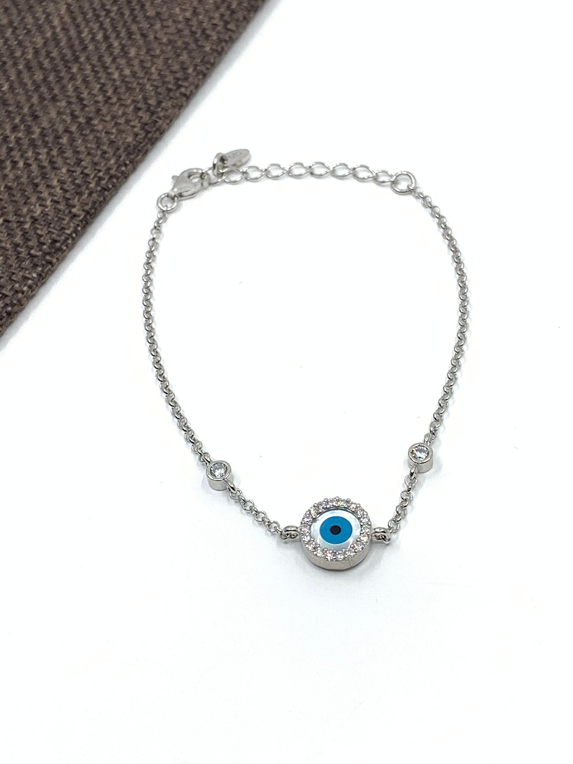 eye ブレスレット Evil Eye Bracelet, 925 Sterling Silver, Shell Evil Eye