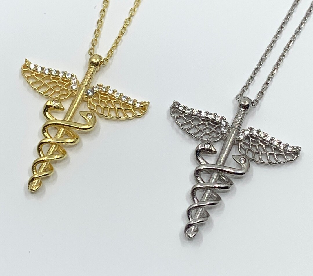 Caduceus Symbol Necklace Medical Alert Charm Medic Necklace Etsy