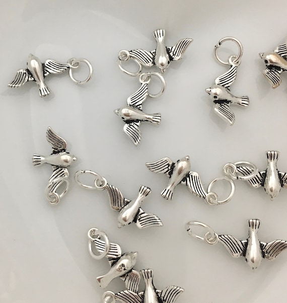 925 Sterling Silver Bird Charm Antique Bird Charm 925 Bird Pendant Dainty Flying Bird Charm Bulk Buy Silver Jewelry Cute Charms