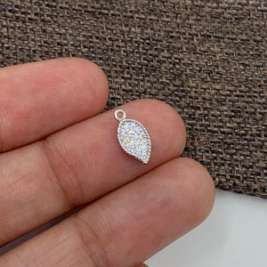 Silver Tiny Leaf Charms, 925 Sterling Silver, Jewelry making supplies, Dainty Leaf Pendant, Bracelet/ Necklace Charm, Earrings Charm, CZ