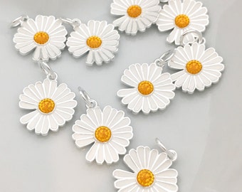925 Sterling Silver Daisy Charm, White Daisy Flower Charm, Jewelry making Supplies, Dainty Silver Pendant, Bracelet/ Necklace Charm, Bulk