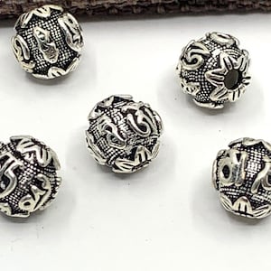 925 Sterling Silver Tibetan beads, Antique Silver round beads, DIY Jewelry making, Spacer Metal Beads