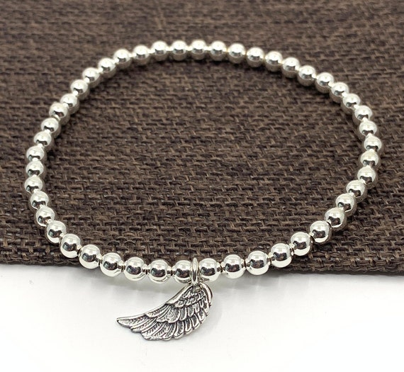 Angel Wing Charm Bracelet 925 Sterling Silver Round Ball Etsy
