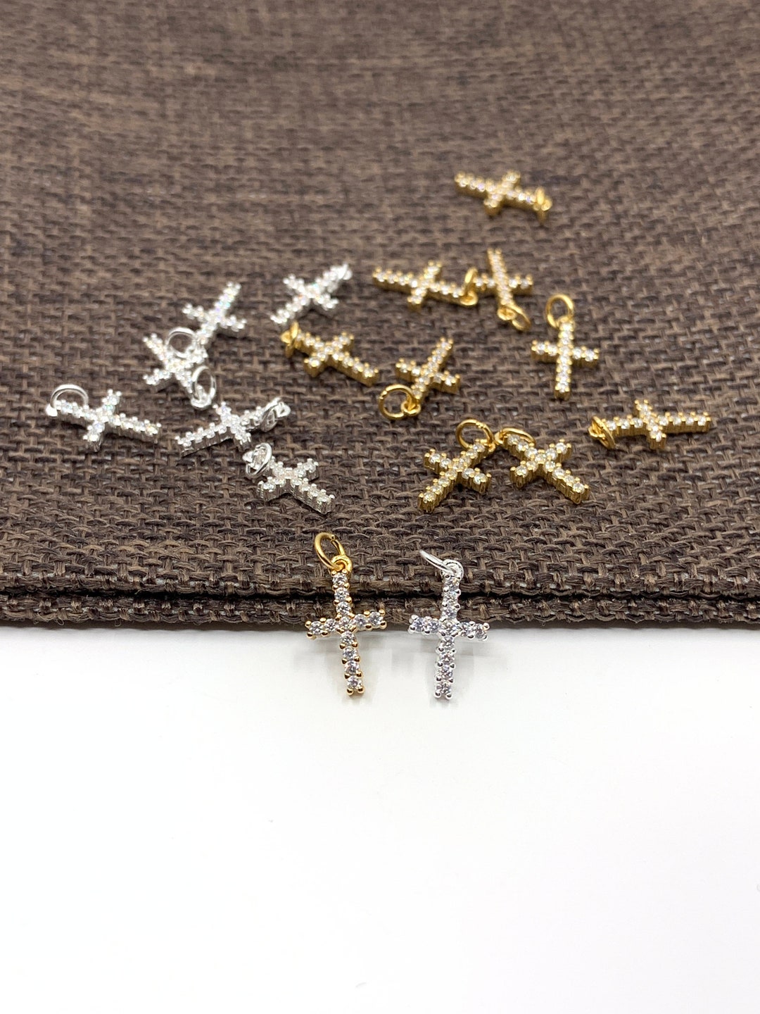 Sterling Silver Tiny Cross Charm Small Silver Cross Dainty Etsy