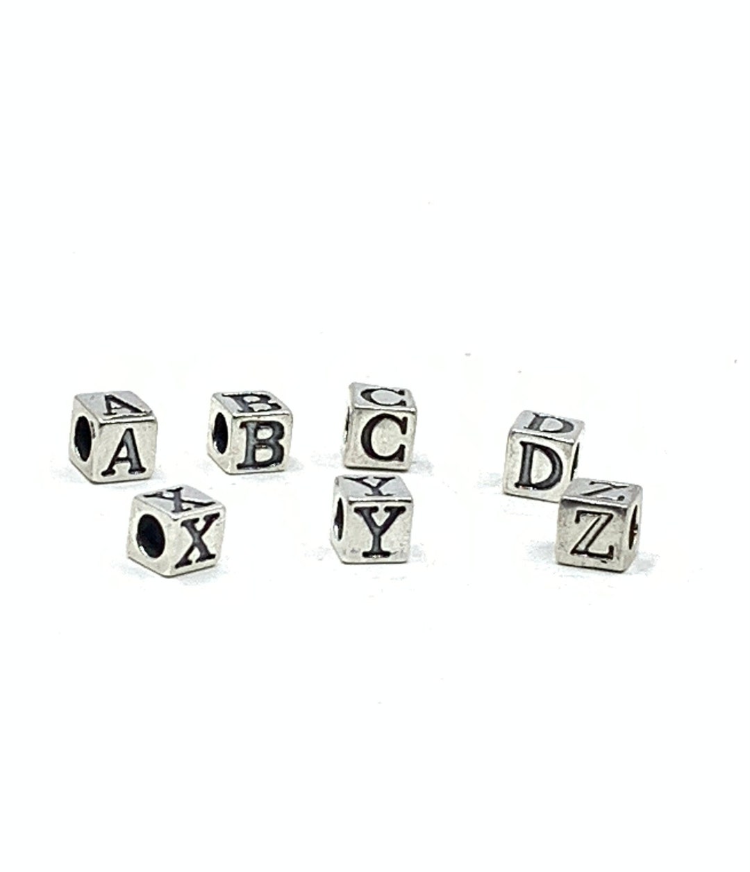 Sterling Silver Letter Beads, Alphabet Cube Beads, Initial Beads, A to ...