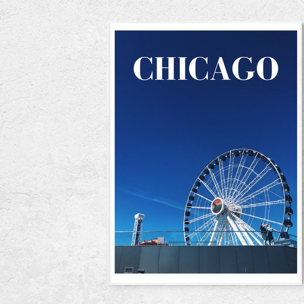 Chicago Poster, Navy Pier, Printable Wall Art, Summer, Photography, Ferris Wheel, Chic, Digital Download, Travel