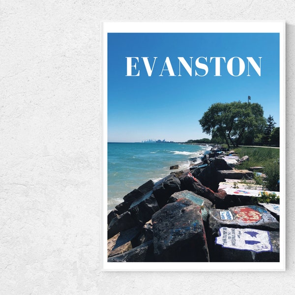 Evanston Poster, Beach Wall Art, Chicago, Skyline, Lake Michigan, Northwestern, Printable, Digital Download